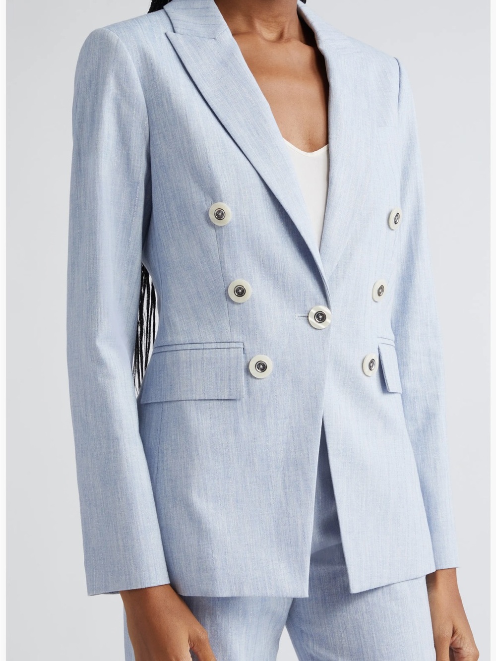 Veronica Beard Light Blue Gaya Double-Breasted Dickie Blazer